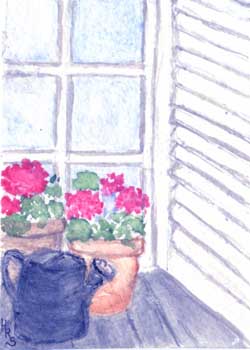 "Window Sill Garden" by Helen Stauffer, Monroe WI - Watercolor